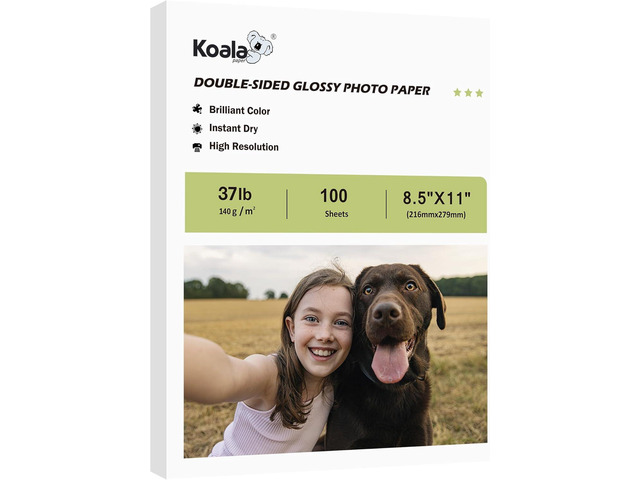Koala Double Sided Glossy Inkjet Brochure Paper 8.5X11 Inches Thin 37lb 140gsm 100 sheets for Inkjet Printer Dye Ink for Photo Flyer Calendar...