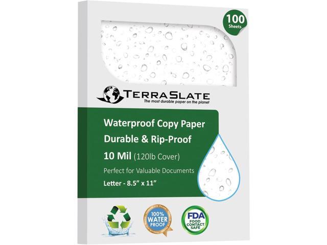 TerraSlate Premium Rain/Weather/Waterproof Paper, 10 MIL 8.5 x 11 Inches, Bright White, Durable Printer Paper (100 Sheets)