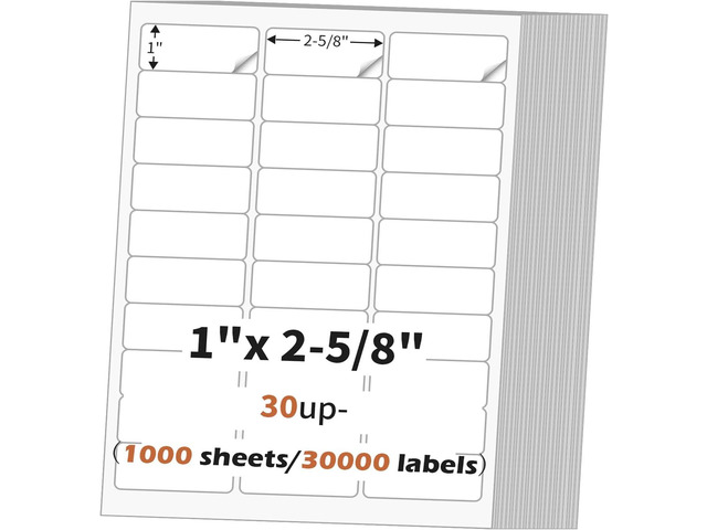 1' x 2 5/8' (1000 Sheets) Address Labels Sticker Paper for Laser/Ink Jet Printer, Printable and Writable White Sticker Label- Matte, 30 per Page...