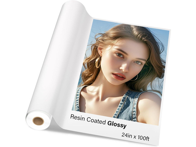 RCdepot1-1 x Premium RC Glossy Photo Paper Roll 24 inch x 100 ft Wide Format Inkjet Print. New Upgrade, Resin-Coated Layer in The Back, More...
