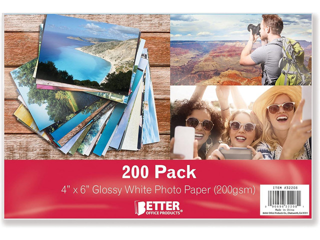 Better Office Products Glossy Photo Paper, 4 x 6 inch, 200 Sheets, 200 gsm, 4 x 6, 200-Count Pack