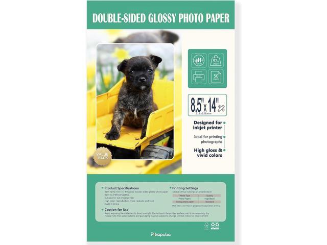 Double Sided Glossy Photo Paper 8.5 x 14 Legal Size for Inkjet Printer, 50 Pack, 200gsm/52lb