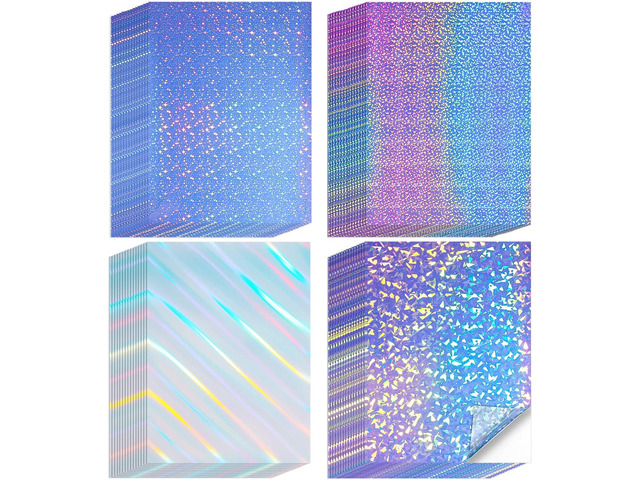 60 Sheets Printable Holographic Laminate Sheets Vinyl Sticker Paper Printable Holographic Sticker Paper for Inkjet/Laser Printer Waterproof with...