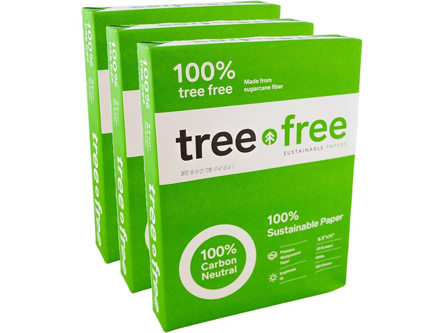 Tree Free Copy Paper, 20 LB, 8.5' x 11', 92 Bright 100% Tree Free Carbon Neutral Acid Free, Made from Sugarcane Waste Fiber (500/Ream), 3-Reams