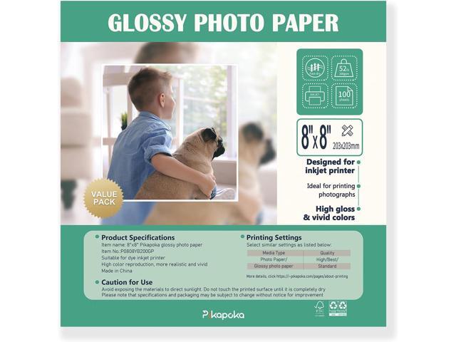 8x8 Glossy Photo Paper 52lb, Square Photo Paper for Dye Inkjet Printer, 200gsm, 100 PACK