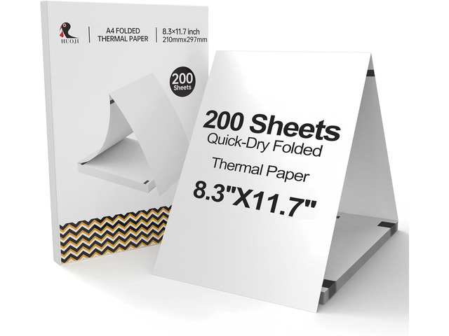 200 Sheets A4 Thermal Paper, HUOJI 8.3x11.7 Thermal Printer Paper, Compatible with A285M/MT800/MT800Q/M08F/M834 Portable Thermal Printer