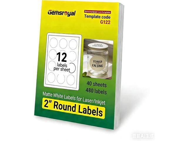 2' Round Labels Printable, Matte White Circle Stickers for Inkjet & Laser Printer, Permanent Adhesive Blank Sticker Paper, 40 Sheets, 480 Labels,.