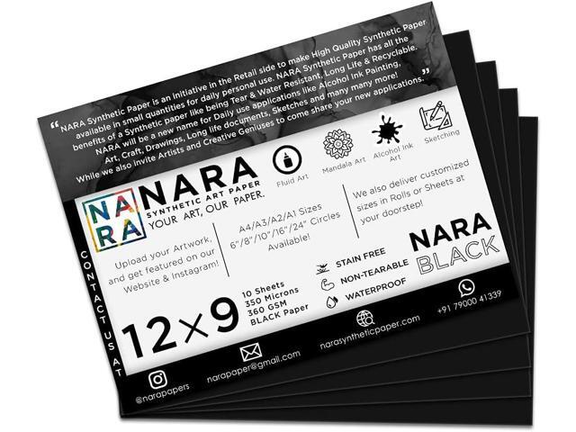 NARA Alcohol Ink Paper Black 12 inches x 9 inches (12x9) 350 microns/360 GSM Medium+ Paper 10 Sheets Paper for Alcohol Ink Art Painting.