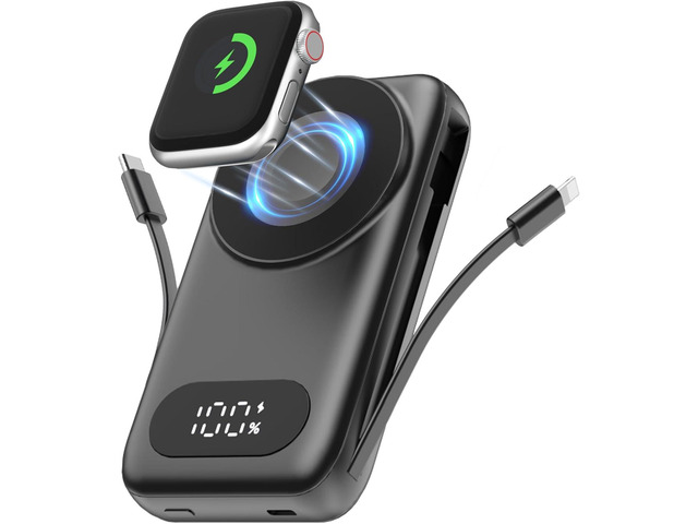 SHENMZ Magnetic Portable Charger 26800mAh for iPhone 17/16/15/14/13/12 with Built-in Cables iWatch ChargerWireless Power Bank for Apple Watch and...