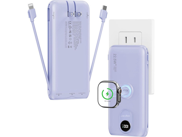 Portable Charger, 10000mAh 22.5W Power Bank Fast Charging with Built in Cable & Wall Plug, Portable Phone Charger with Led Display, Travel...