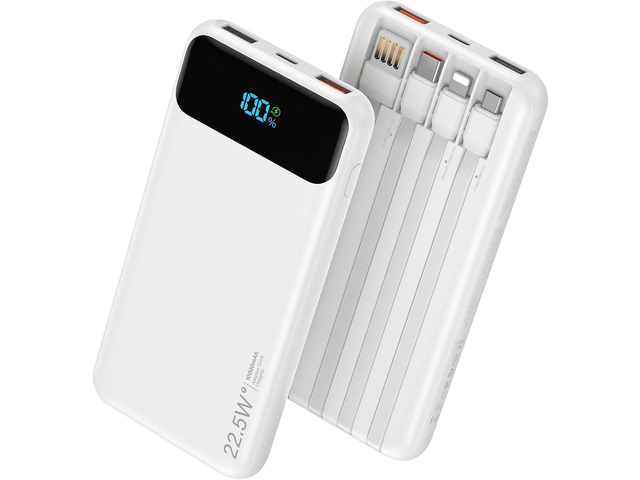 Portable Charger, 10000mAh 22.5W Fast Charging Power Bank with 4 Built-in Cables, Travel Essentials Battery Pack with LED Display, 6 Outputs...