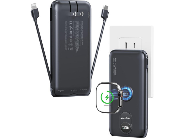 Portable Charger, 10000mAh 22.5W Power Bank Fast Charging with Built in Cable & Wall Plug, Portable Phone Charger with Led Display, Travel...