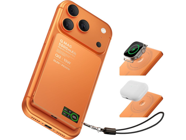 Portable Charger for Apple Watch & iPhone 17/16/15/14, 5000mAh 15W Fast Wireless Magnetic Power Bank with Built-in USB-C Cable, Ultra Slim 3-in-1...