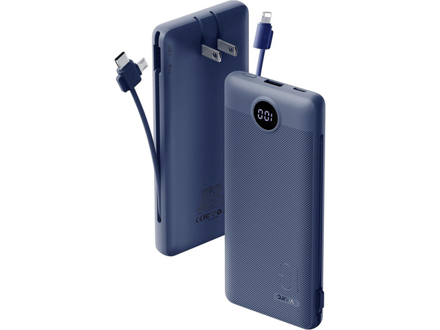 VRURC Portable Charger Built-in Cables and AC Wall Plug, USB C Power Bank 10000mAh, Travel Battery Portable Phone Charger Compact Lightweight...