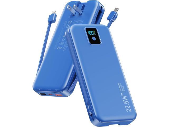 Portable Charger, 12000mAh 22.5W Fast Charging Power Bank with Built-in Cables & Wall Plug, Travel Essentials Battery Pack with LED Display, USB C...