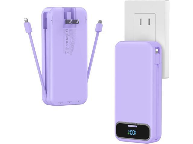 20000mAh Lightweight-Portable-Charger-Power-Bank with Built-in Cables and AC Wall Plug, PD20W USB-C Fast Charging Battery Pack, LED Display...