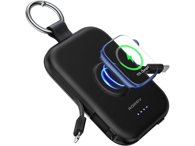 RORRY Portable Charger, 5000mAh Portable Charger Power Bank with Built-in Cables, Travel Keychain Battery Pack for Apple Watch...