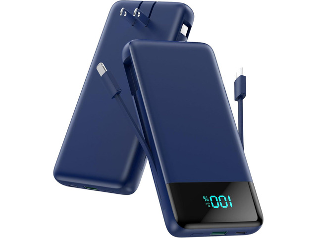 Portable Charger for iPhone with Built in Cables and Wall Plug,Upgraded 13800mAh Fast Charging USB C Power Bank,4 Outputs Travel Essential Battery...