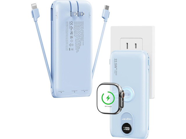 Portable Charger, 10000mAh 22.5W Power Bank Fast Charging with Built in Cable & Wall Plug, Portable Phone Charger with Led Display, Travel...