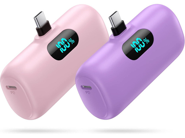 [2-Pack] Mini Portable Charger 5000mAh Power Bank,3A PD USB C Cell Phone Portable Power, LCD Display Battery Pack Compatible with iPhone 17/17...