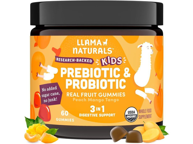 Llama Naturals Kids Probiotic with Prebiotic Fiber, Vegan, Organic Prebiotics and Probiotics Gummies for Gut Health Support, Toddler Real Fruit...