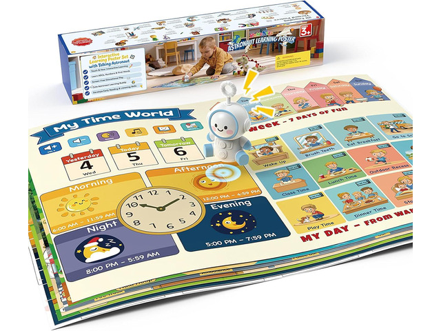Interactive Learning Posters with Talking Astronaut Pen Tap to Learn ABCs Numbers Colors and Words Screen Free Educational Toy for Toddlers Ages 3...