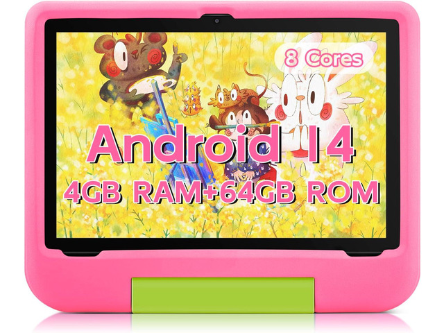 Kids Tablet 10 Inch Tablet for Kids, Android 14 Toddler Device, Octa-Core, 64GB, 5000mAh, WiFi 6 2.4/5GHz, IPS HD Display, Kids Device for Ages...