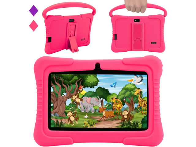 Veidoo Kids 7' Android Tablet PC, 2GB RAM, 32GB ROM, Safety Eye Protection, WiFi, Dual Camera, Games, Parental Control APP, with Silicone Case (Pink)