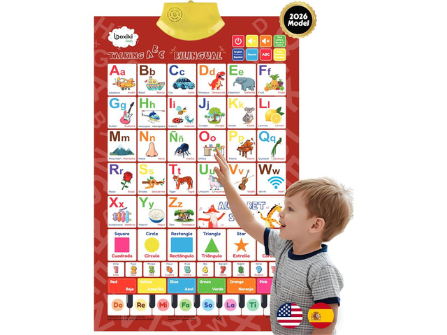Bilingual English & Spanish Interactive Alphabet Wall Chart (2026 Model) Talking ABC Letters, Numbers 123 & Music Learning Poster Educational Toy...