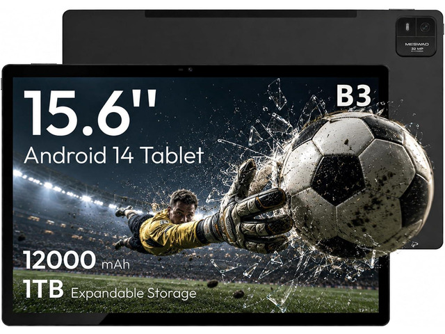 MESWAO 15.6 Inch Android 14 Tablet, 2026 Large Tablet with1080 IPS HD Display Big Screen, 8-Core, 6GB+128GB, Support 1TB TF Card, 12000mAh Long...