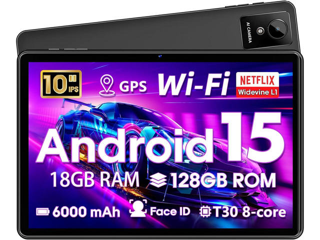 10 Inch Tablet, Android Tablet 10 Inch, Android 15 Tablet with 18GB RAM 128GB ROM, 1TB Expandable, Widevine L1, Octa-Core Processor, WiFi 5,...