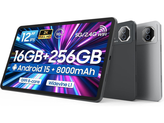 Tablet 12 inch Large Screen, Android 15 Tablet 16GB RAM 256GB ROM, 2K 2000x1200 Incell Widevine L1 Display, Gaming Tablets with Helio G99...