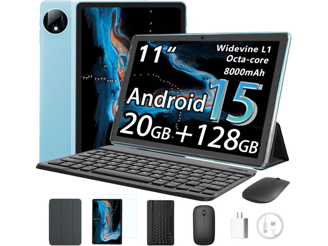 HUIHUANG Tablet with Keyboard Android 15 20GBRAM+128 Storage(Expand to 1TB), 8000mAh Battery Widevine L1, 11 in Tablet with 5G/2.4G WiFi ...