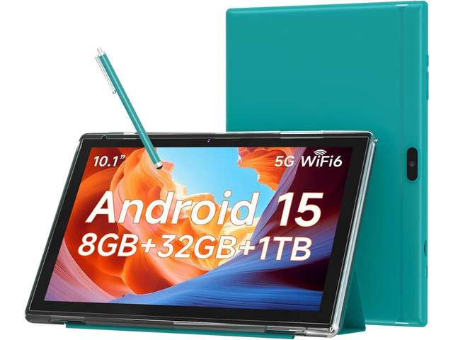 10.1 Inch Android 15 Tablet, 8GB RAM 32GB Storage, HD IPS Display, 5G WiFi 6,6000mAh Battery, Dual Camera for Video Call, Tab with Case & Stylus...