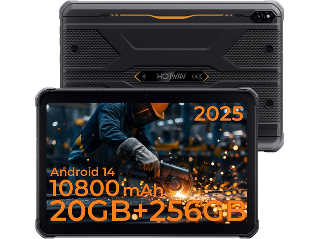 HOTWAV R10 Pro Rugged Tablet Android 14-10.1 Inch HD+ 10800mAh Waterproof Tablet, 20GB RAM+256GB ROM/1TB TF Work Tablets, 13MP+5MP Camera Octa-Core...