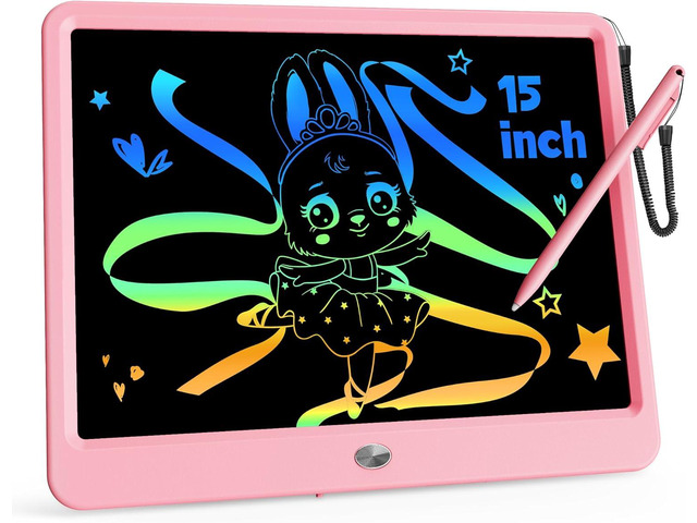 KOKODI 15 Inch LCD Writing Tablet with Anti-Lost Stylus, Erasable Doodle Board Colorful Toddler Drawing Pad, Car Travel School Games Toys for 3 4 5...