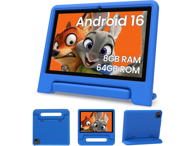 ApoloSignage 2026 Android 16 Kids Tablet, 10 Inch HD Display, 8GB RAM, 64GB ROM (Expandable to 1TB), with Kids Space, Parental Controls,...