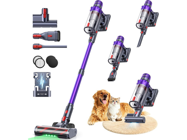 SMOTURE Cordless Vacuum Cleaner, 650W 55KPA 70Mins Vacuum Cleaners for Home, Cordless Stick Vacuum with LED Touch Screen, Anti-Tangle Wireless...