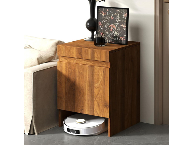 Robot Vacuum Stand Cabinet,Storage Cabinet with Doors for Robot Vacuum Cleaner,End Side Table for Home Office,Wood Freestanding Rack for Living...