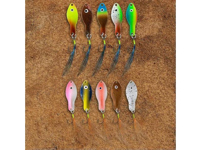 10Pcs l Blade Fishing Lures 360 Degree Rotating Sequins Lures Feather Tail Spinner Spoon Hard Bait for Saltwater Freshwater