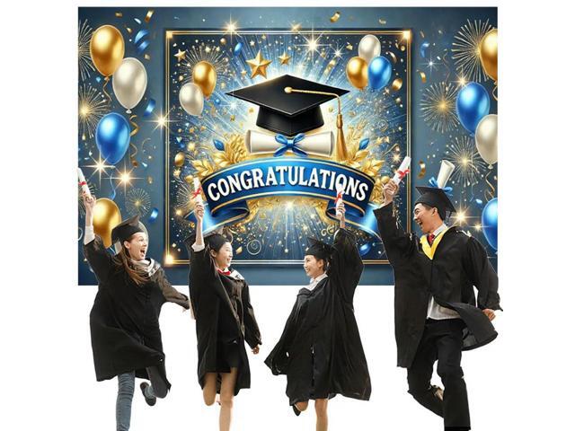 Congrats Grad Photography Background Cloth Wear Resist Colorful Photo Banner Bachelor Hat Photo Backdrop for Party Props