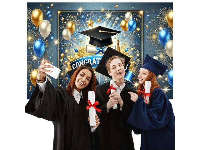 Congrats Grad Photography Background Cloth Wear Resist Colorful Photo Banner Bachelor Hat Photo Backdrop for Party Props