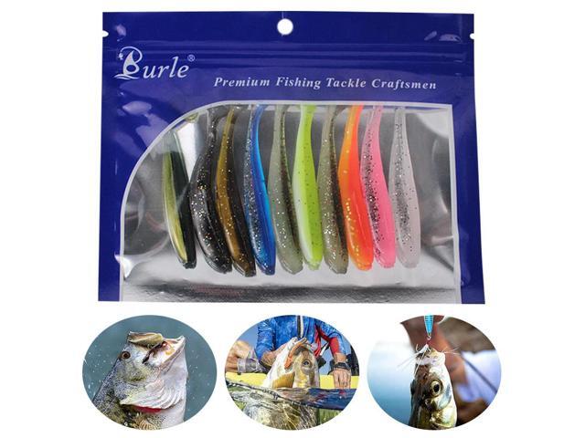 10Pcs 9cm Fishing Lures Plastic T Tail Worm Soft Bait Paddle Tail Swim Baits for Freshwater and Saltwater