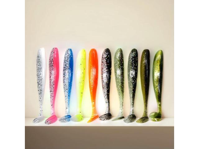 10Pcs 9cm Fishing Lures Plastic T Tail Worm Soft Bait Paddle Tail Swim Baits for Freshwater and Saltwater