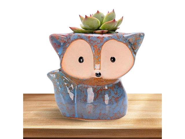 Fox Ceramic Succulent Pot Cartoon Bonsai Pot Multi-Function Small Plant Holder with Drain Hole Succulent Planter for Home Office