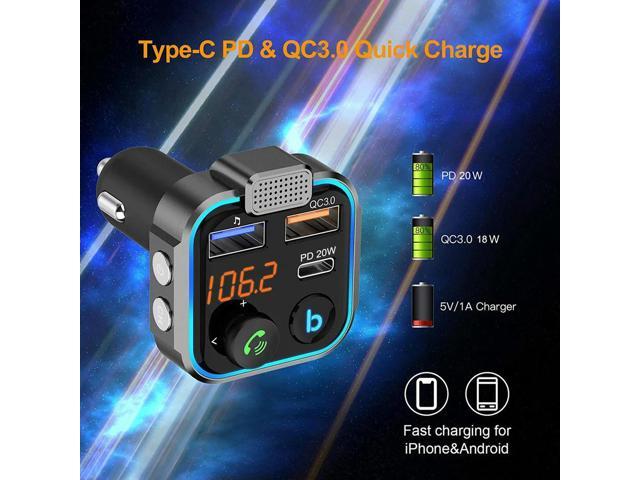 Fast USB FM Modulator Bluetooth-Compatible 5.0 PD 20W QC3.0 USB Car Fast Charger Hands-Free MP3 Player Radio Car FM Transmitter