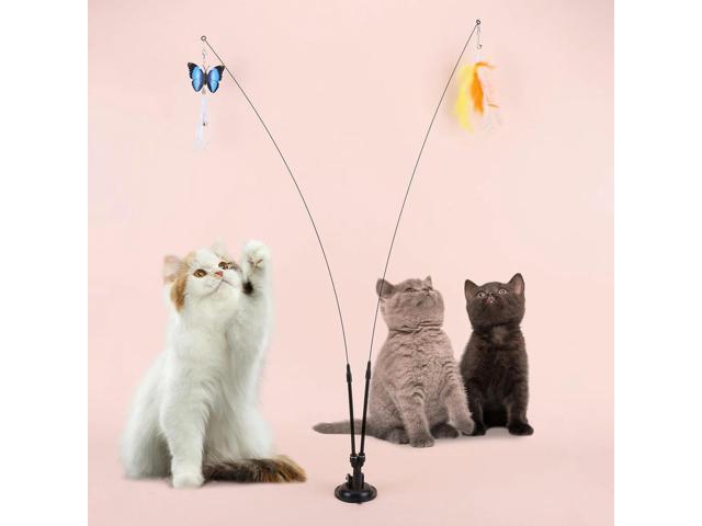 Pet Cat Toy Set Suction Cup Toy Set Double Headed Teaser Stick Set Handfree Cat Toy Stick for Cat Training Playing Accessories