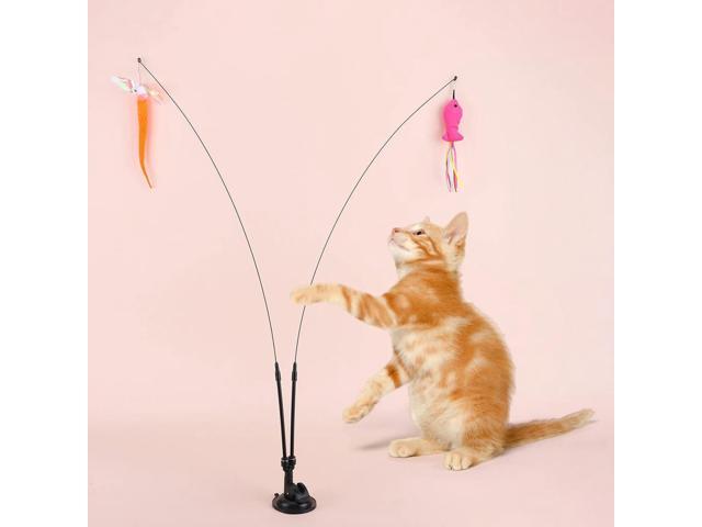 Pet Cat Toy Set Suction Cup Toy Set Double Headed Teaser Stick Set Handfree Cat Toy Stick for Cat Training Playing Accessories