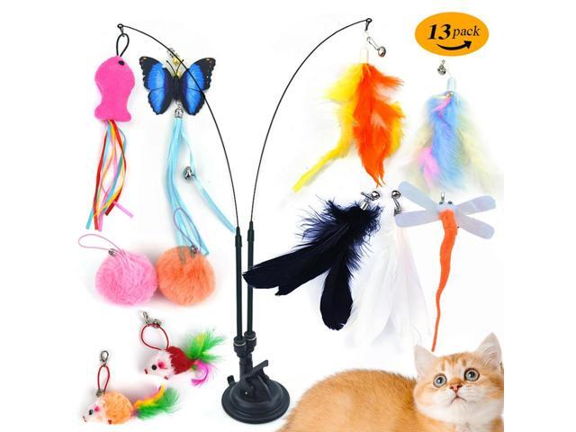 Pet Cat Toy Set Suction Cup Toy Set Double Headed Teaser Stick Set Detachable Handfree Cat Toy Stick for Floor Glass Door Panel