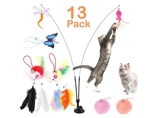 Pet Cat Toy Set Suction Cup Toy Set Double Headed Teaser Stick Set Detachable Handfree Cat Toy Stick for Floor Glass Door Panel